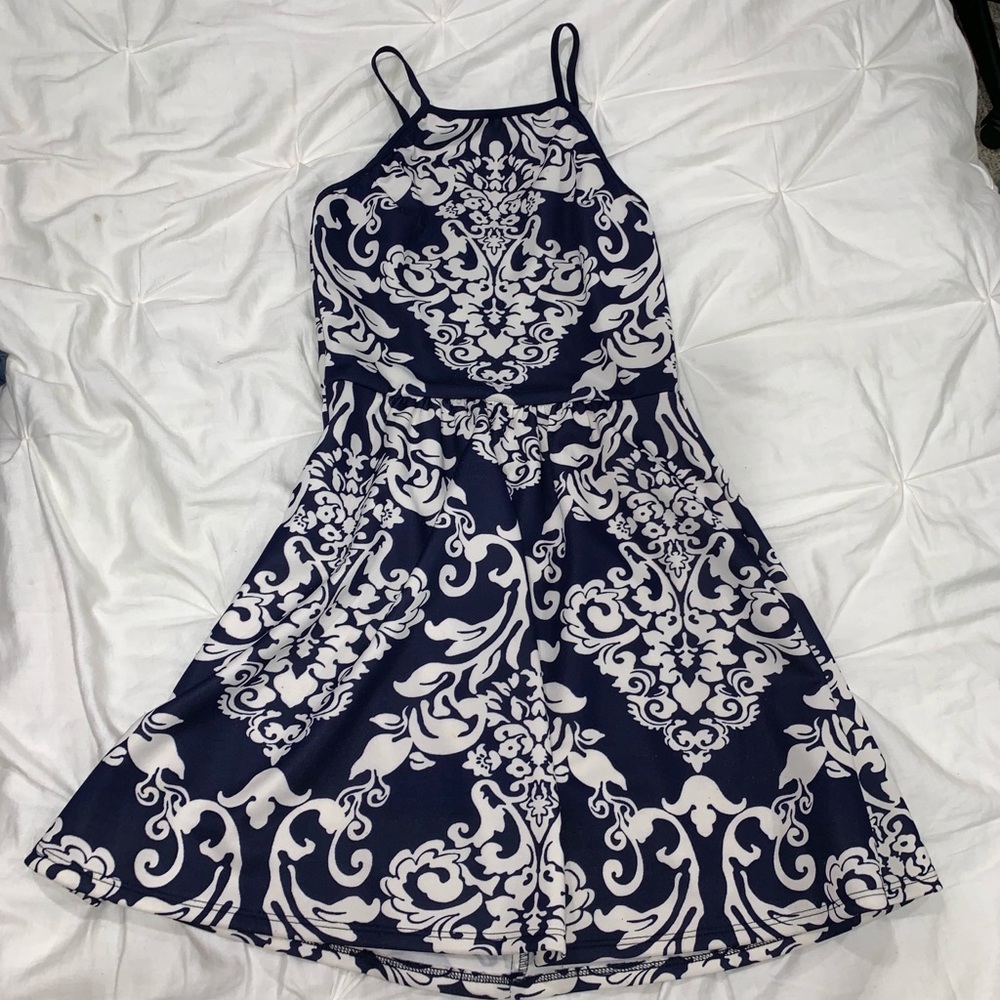 Patterned navy blue Dillard’s dress